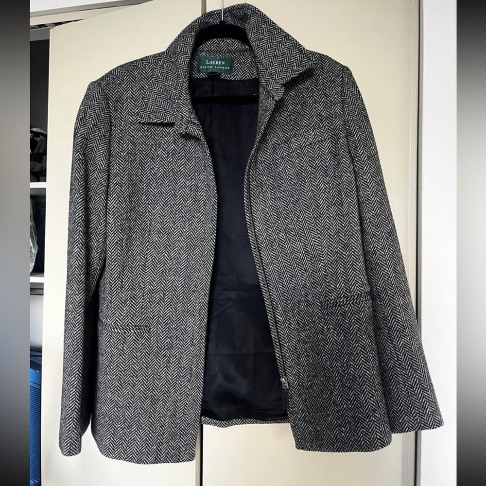 Ralph Lauren Black and White Herringbone Trench Coat
